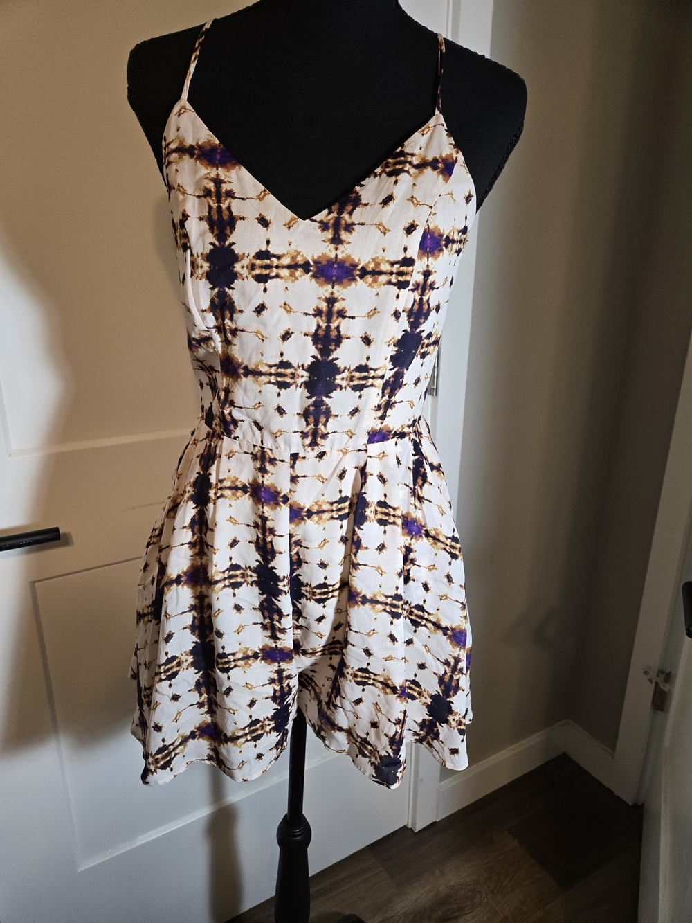 Lavender Brown Silk Blend Tie Dye Open Back Romper S